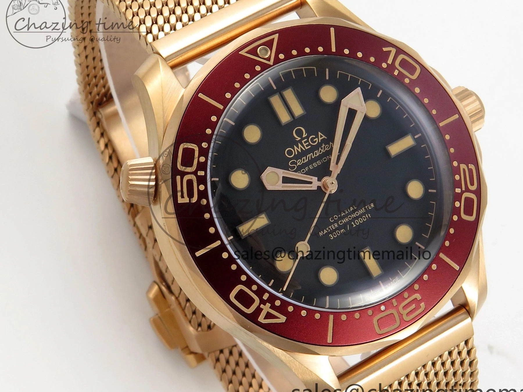 0510 Stylish Seamaster 300M Diver Rose Gold VSF 1:1 Best Edition Black Dial on Mesh Bracelet A 7662